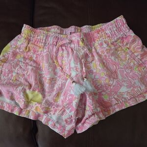 Lilly Pulitzer Bay Breeze Pink Pout More Kini in the Keys Linen Shorts Size S